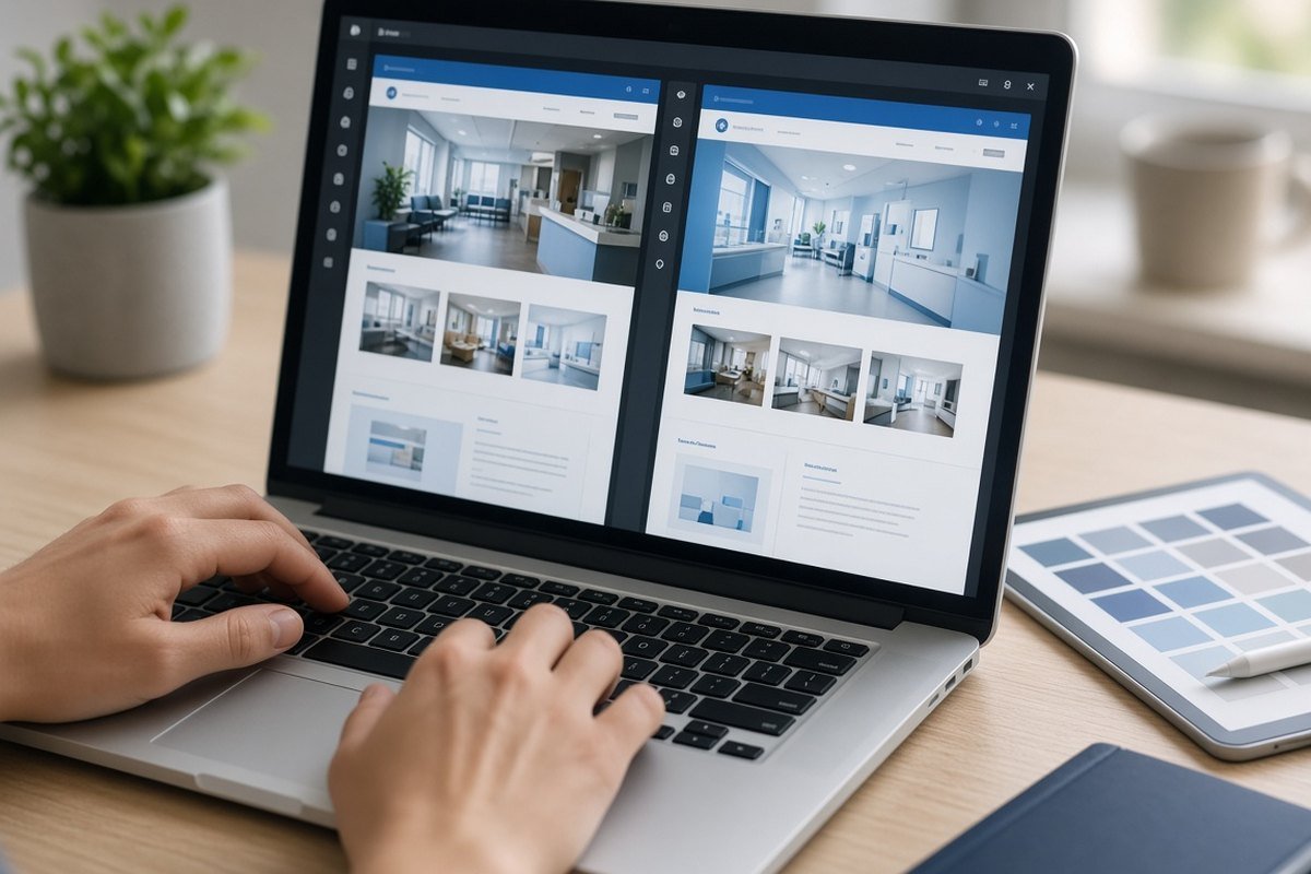 Mevcut doktor web sitesi düzenleme – dizüstü bilgisayarda klinik sitesinin önce ve sonra görünümü